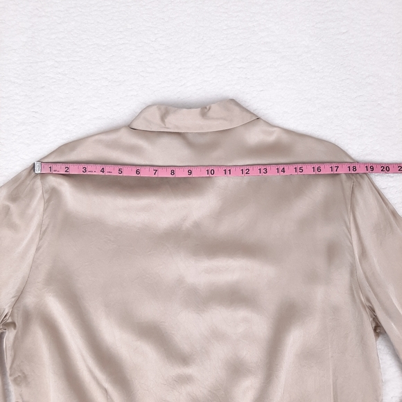 Shape FX 100% silk long sleeve button up shirt bodysuit champagne beige plus - Picture 4 of 8